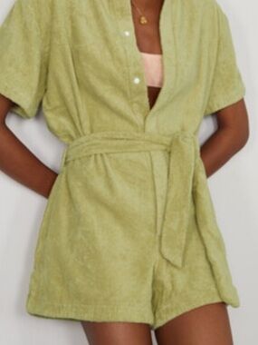 Andie The Terry Button-Up Romper Women's Size Medium in Marietta Yellow AAD116